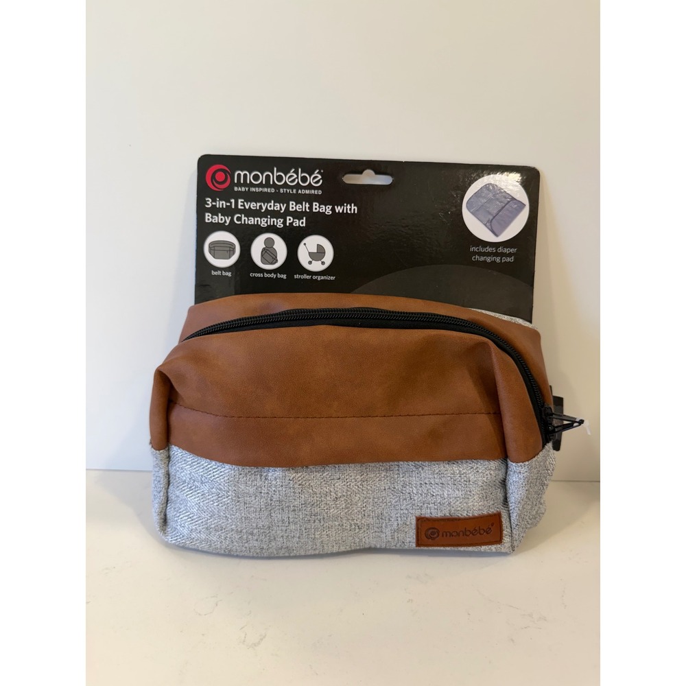 Monbebe 3-in-1 Everyday Belt Bag with Baby Changing Pad Grey Brown D101523C